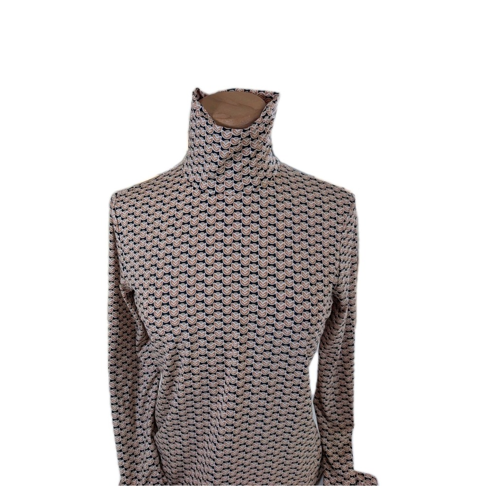 J.McLaughlin Nora Turtleneck Women's S Brown Geo Floral Herringbone Top